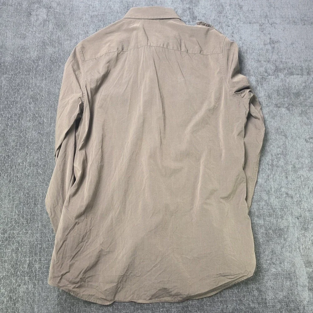 Banana Republic Slim Fit Button Up Shirt Mens Medium Tan Epaulette Shoulder Army